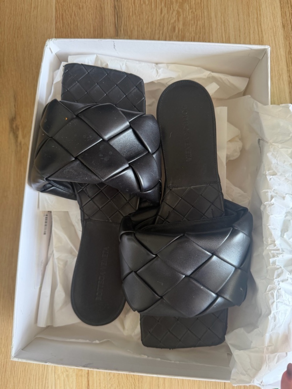 Bottega Veneta Black Intrecciato Padded Square-Toe Slide Mules - Picture 6 of 8